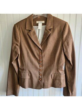 Melrose Womens Blazer Size 10 Herringbone Chocolate 8-Button Lined Office Career